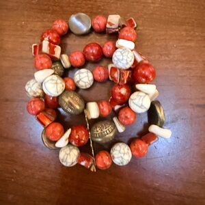 Elegant Red and White Beaded Bracelet Set